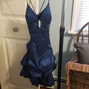 Navy blue cross strap open back dress